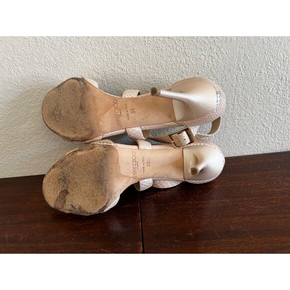Jimmy Choo London Womens Stiletto Heels Beige Sz US9/Eur 39 Strappy Snake Textur - Picture 14 of 15